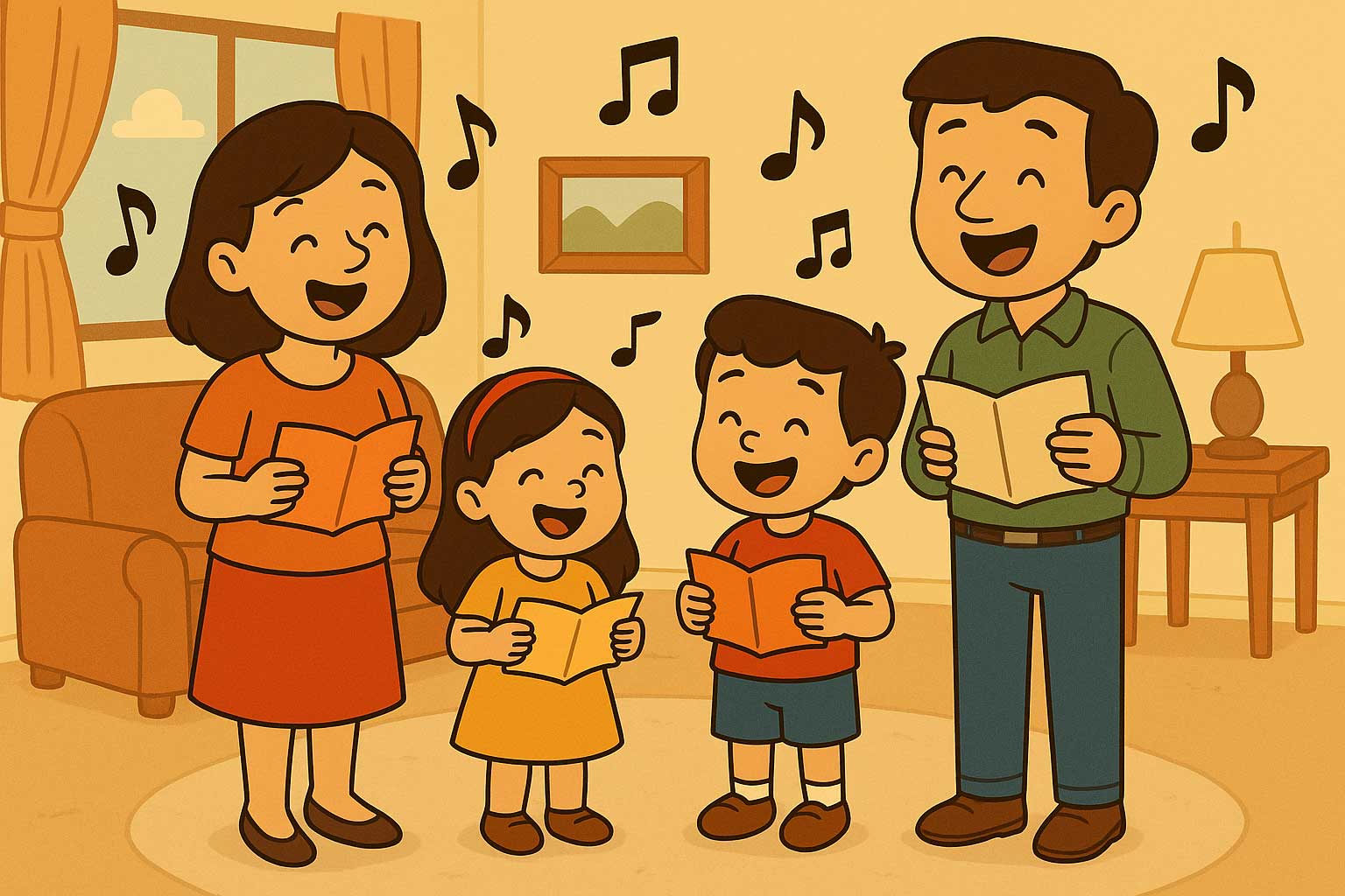 familia junta cantando canciones