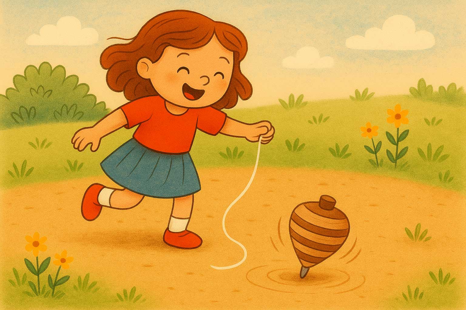 niña jugando al juego de la peonza